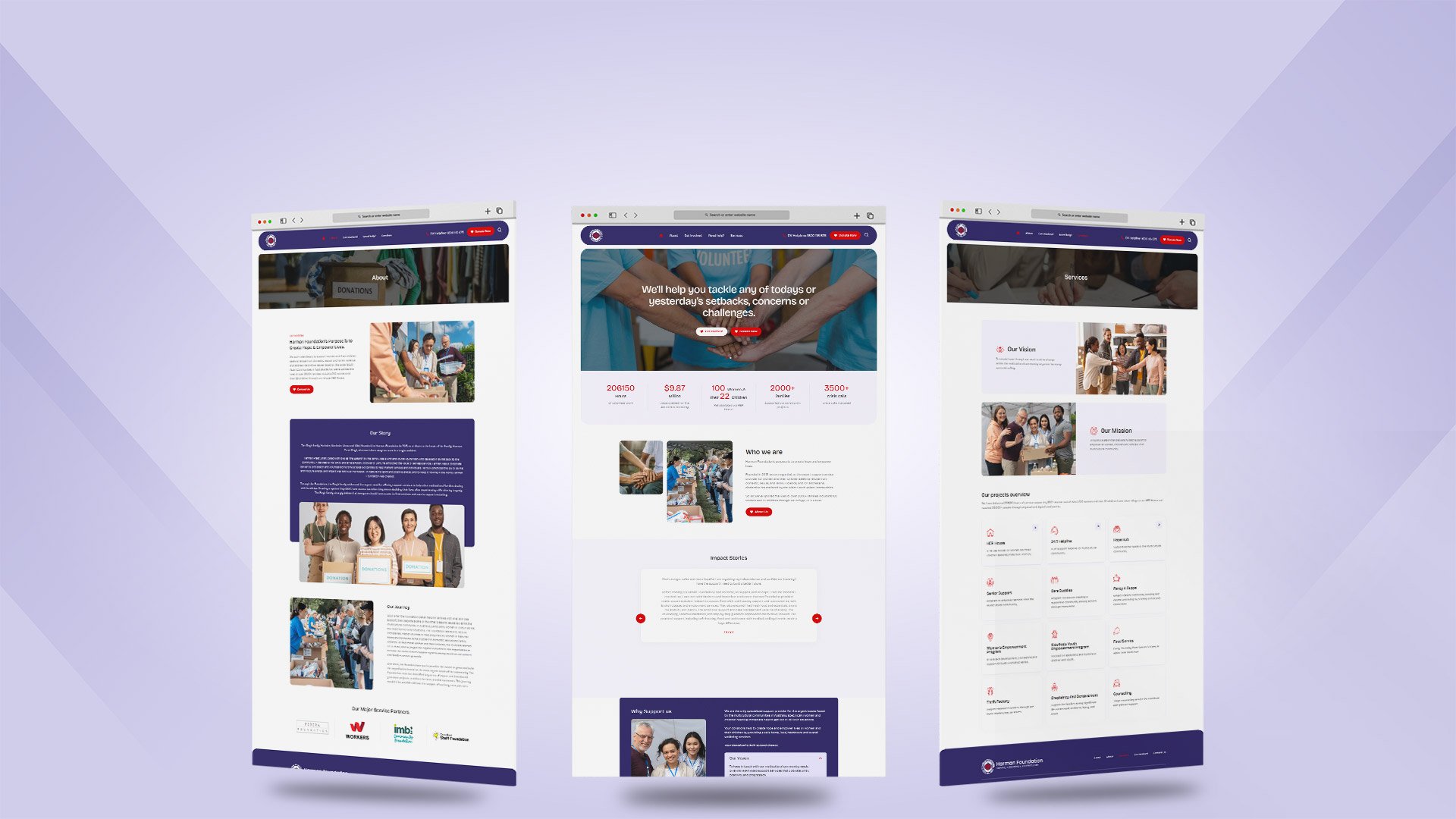 Website redesign mockup of a business "Harman foundation" in australia