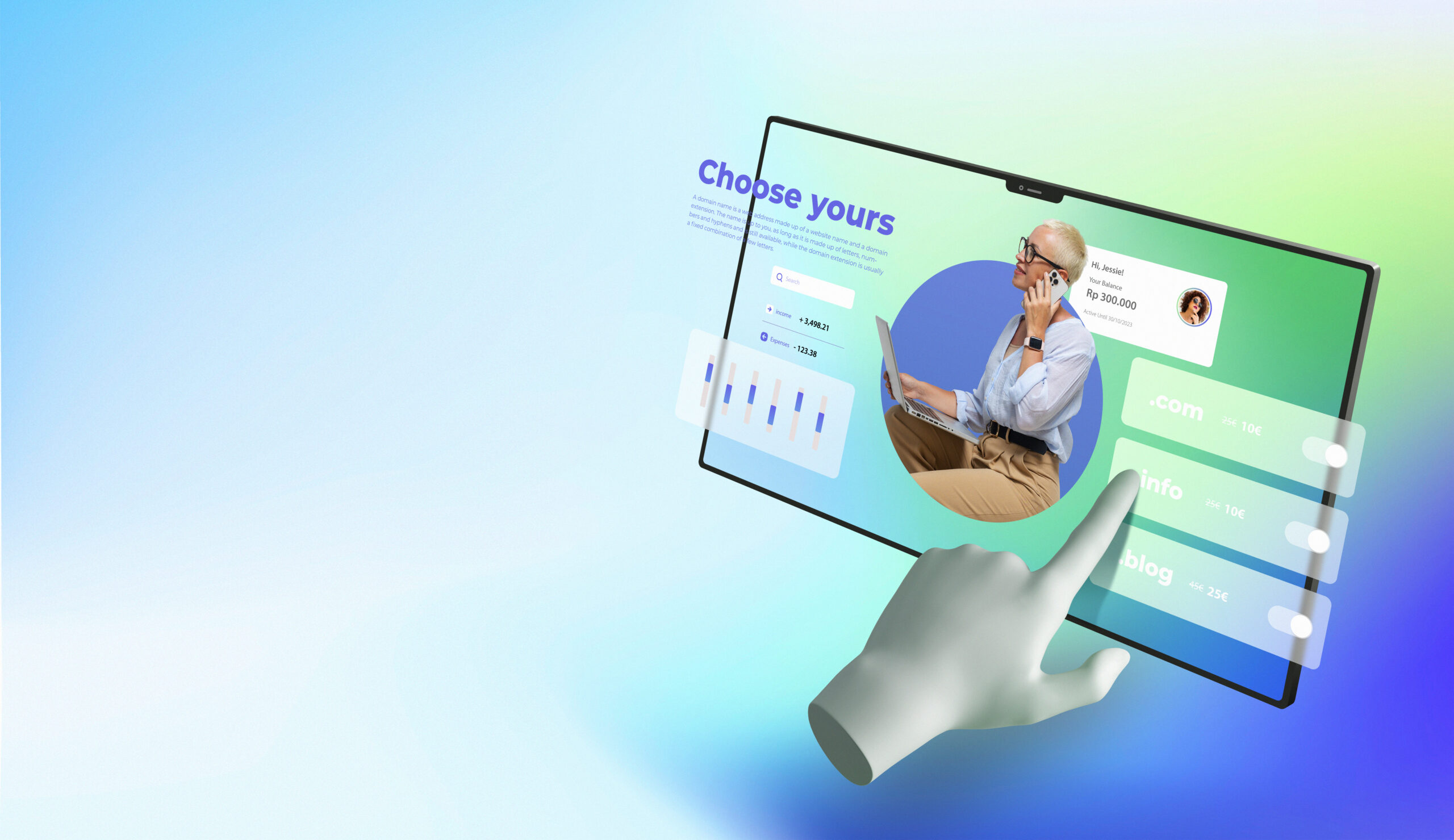 User friendly website where a hand is navigating through website