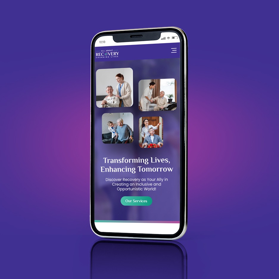 A website interface on Mobile mockup image with purple color