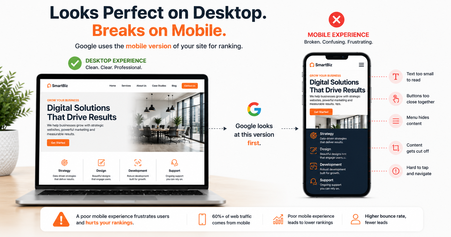 website design comparison on laptop and mobile version