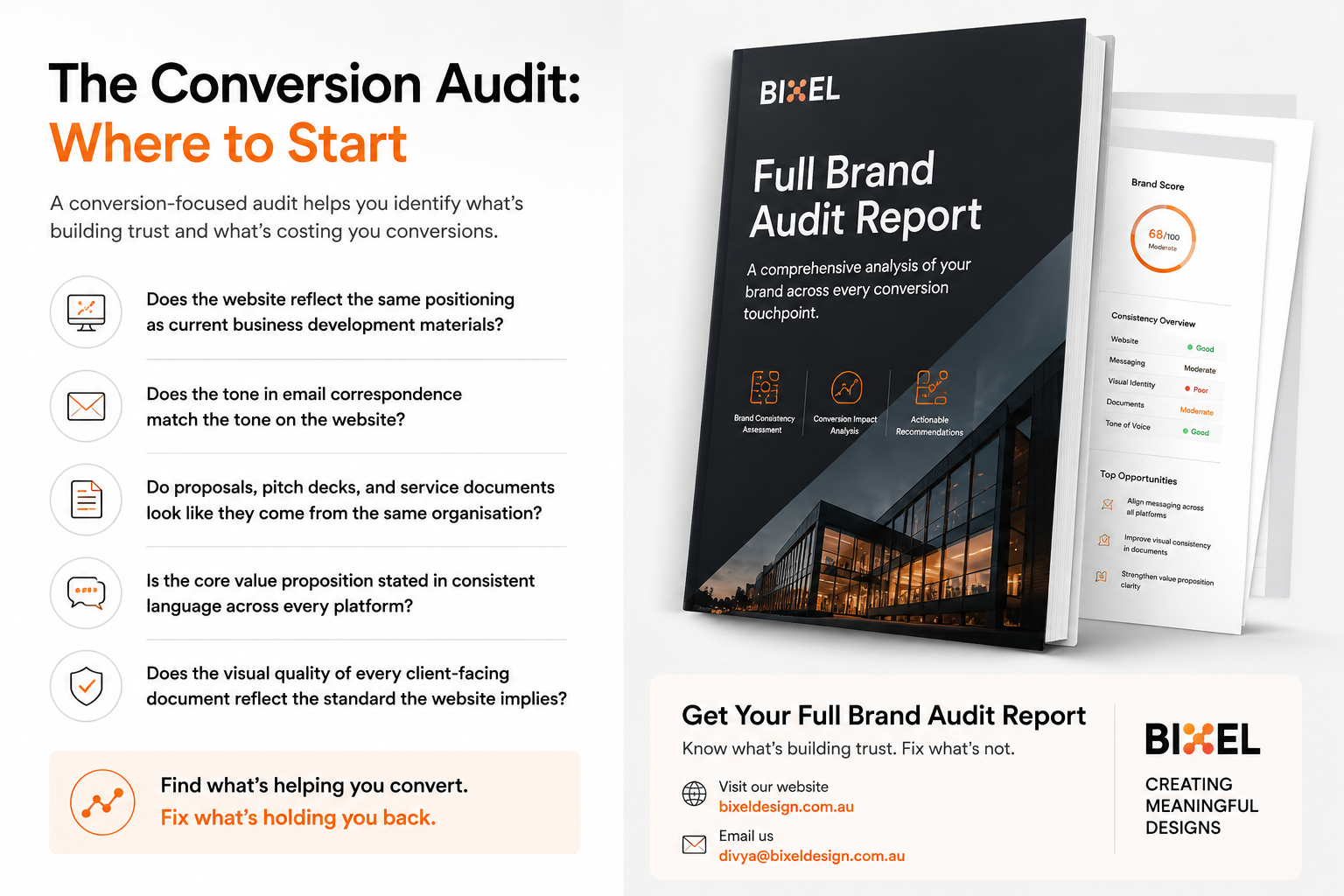 Get your full brand audit report done from Bixel Design. 
Contact us now on divya@bixeldesign.com.au